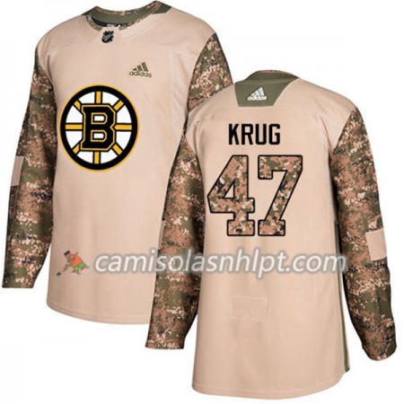Camisola Boston Bruins Torey Krug 47 Adidas 2017-2018 Camo Veterans Day Practice Authentic - Homem